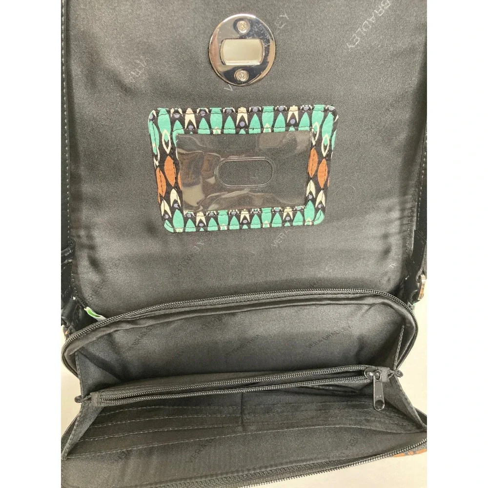 Vera Bradley All In‎ One Crossbody Wallet Ikat Diamonds Black Teal Quilted Bag